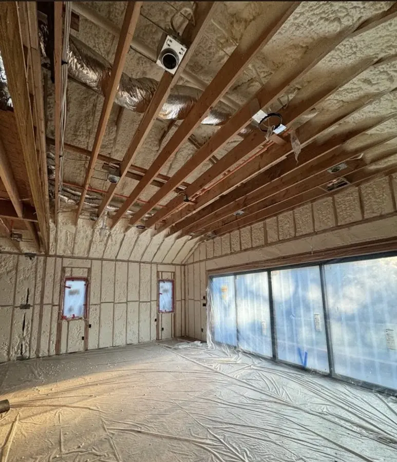 Interior walls and ceiling insulated with spray foam during new construction in The Dalles